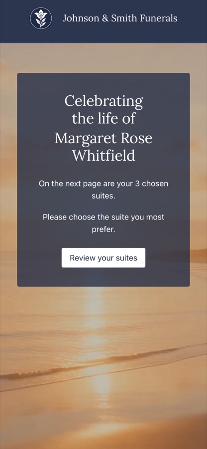 The family’s welcome on a phone, with the firm’s letterhead and their three suites to review
